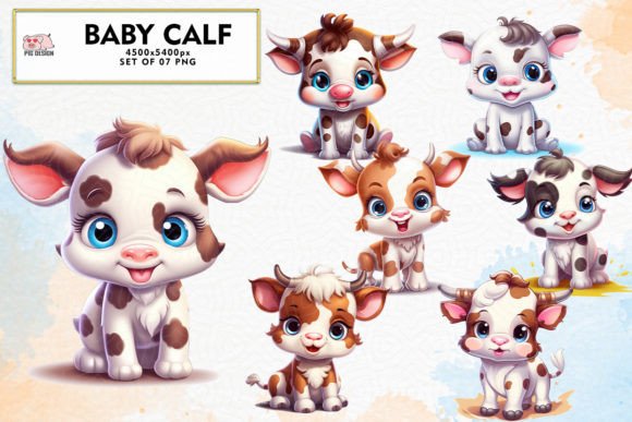 Download Baby Calf Watercolor Sublimation Clipart - Calf Collection