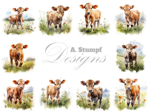 Download Calf Clipart Watercolor Farm Animal Set - Calf Collection