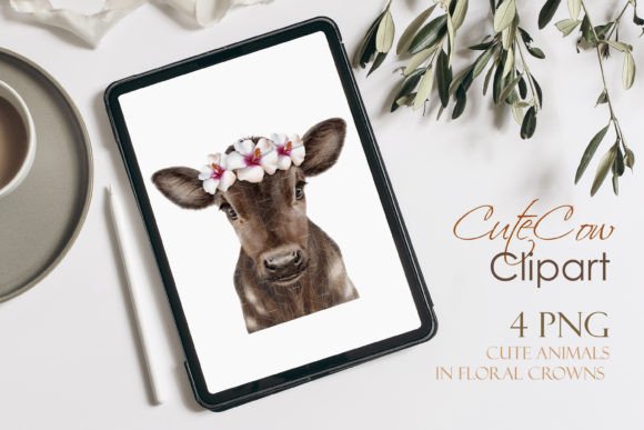 Download Watercolor Calf. Cow in Floral Wreath - Calf Collection